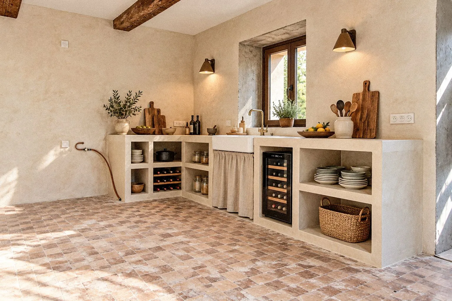 La cuisine aménagée dans la structure conservée